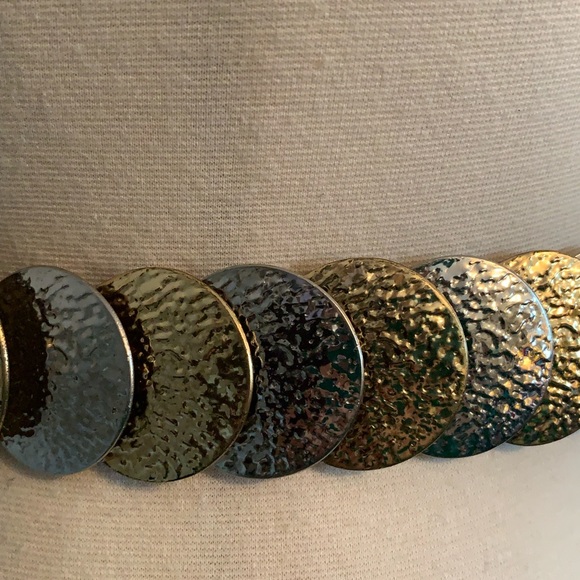 Vintage Metal Stretch Belt gold silver hammered coin circles S M L Disco retro - Picture 5 of 11